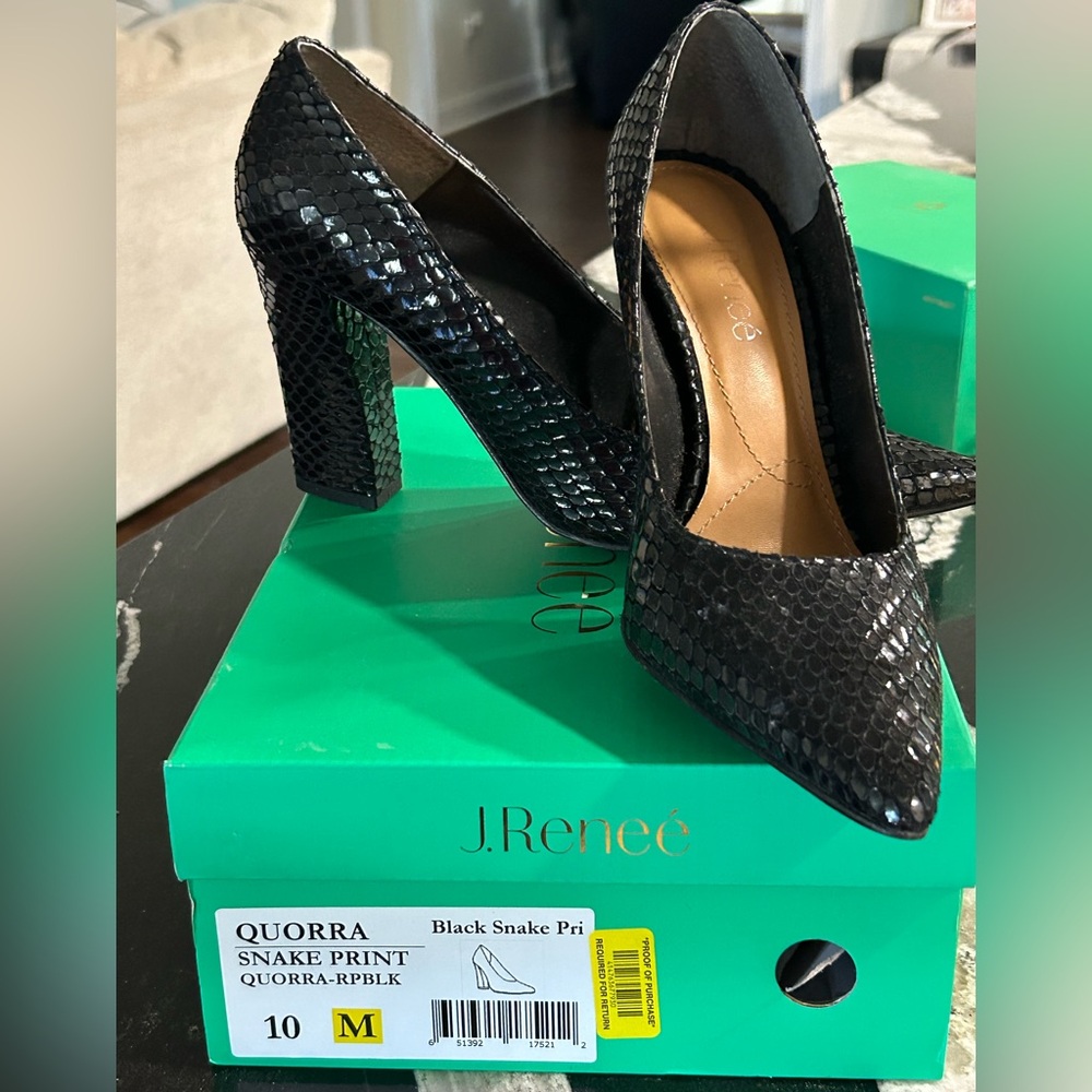 J.Renee Quorra Black Snake Print Heels